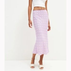 NWOT Reformation Layla Skirt in Violetta Purple White Dot Midi Elasticated Waist